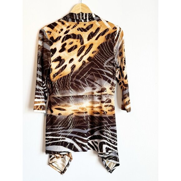 Frank Lyman Slinky Zebra Waterfall Cardigan Size 8 Metallic Swirl Glam Evening - Picture 8 of 9